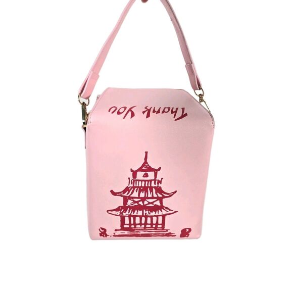 Chinese Take Out Purse Faux Leather Pink Crossbody Thank You Bag - Picture 2 of 12